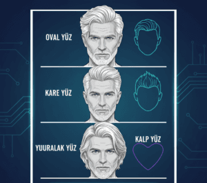 Yüz tiplerine göre erkek saç modeli önerileri: oval, kare ve yuvarlak yüz çizimleri